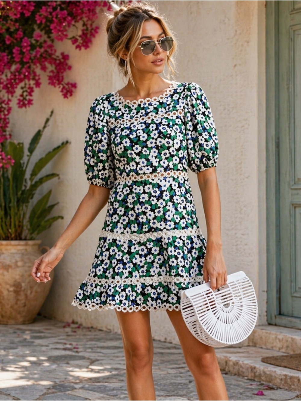 Olivaceous Floral Mini Dress with Cutouts Size Small